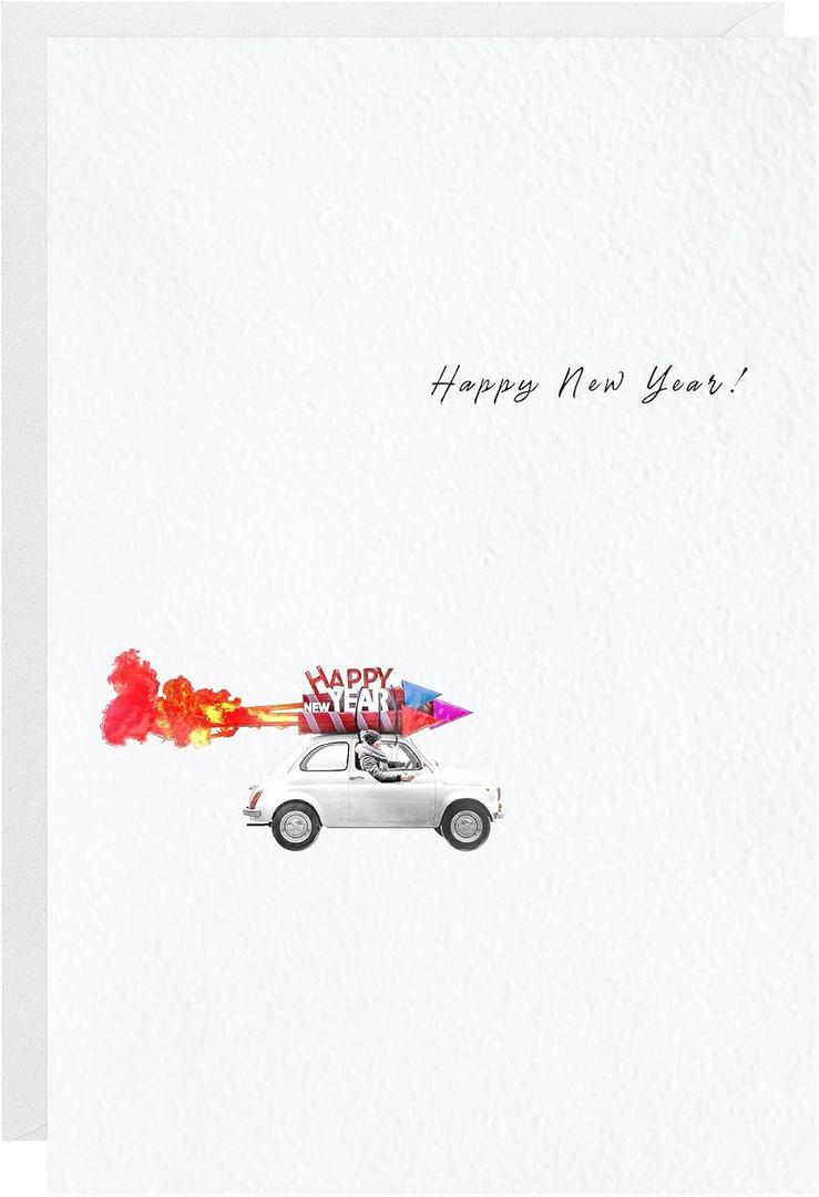 easykart labels 16 Happy New Year Cards with Envelopes | Spot UV & Texture Finish | 6.75 x 4.5 Inch New Year Wishes Cards with Seal Stickers For Friends, Family and loved Ones (1 PACK)