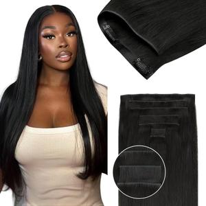 Lashey Invisi Edge Clip in Hair Extensions, 7pcs 110g 22 Inch Natural Black Seamless Clip in Hair Extensions Human Hair Silky Straight Real Remy Human Hair