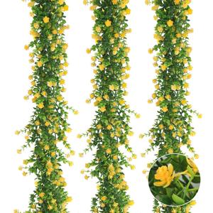 RECUTMS Hanging Garland Plants Artificial Eucalyptus Garland Fake Hanging Eucalyptus Leaf Garlands with Flowers Faux Vine Plants for Indoor Outdoor Autumn Thanksgiving Wall Arch Wedding Decor(Yellow)