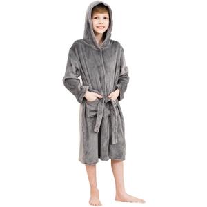 Doctor Unicorn Boys Soft Hooded Bathrobe Kids Warm Gamer Fleece Robe Sleepwear (12-13 Years, Gray)