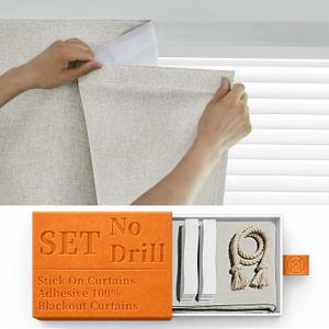 100% Blackout Self Adhesive Curtains Portable Curtain Simple and Easy to install Bedroom Window Thermal Insulated Kitchen Room Darkening Black Small Drapes, W35 x L72 inch, 1 Panel, Light Beige