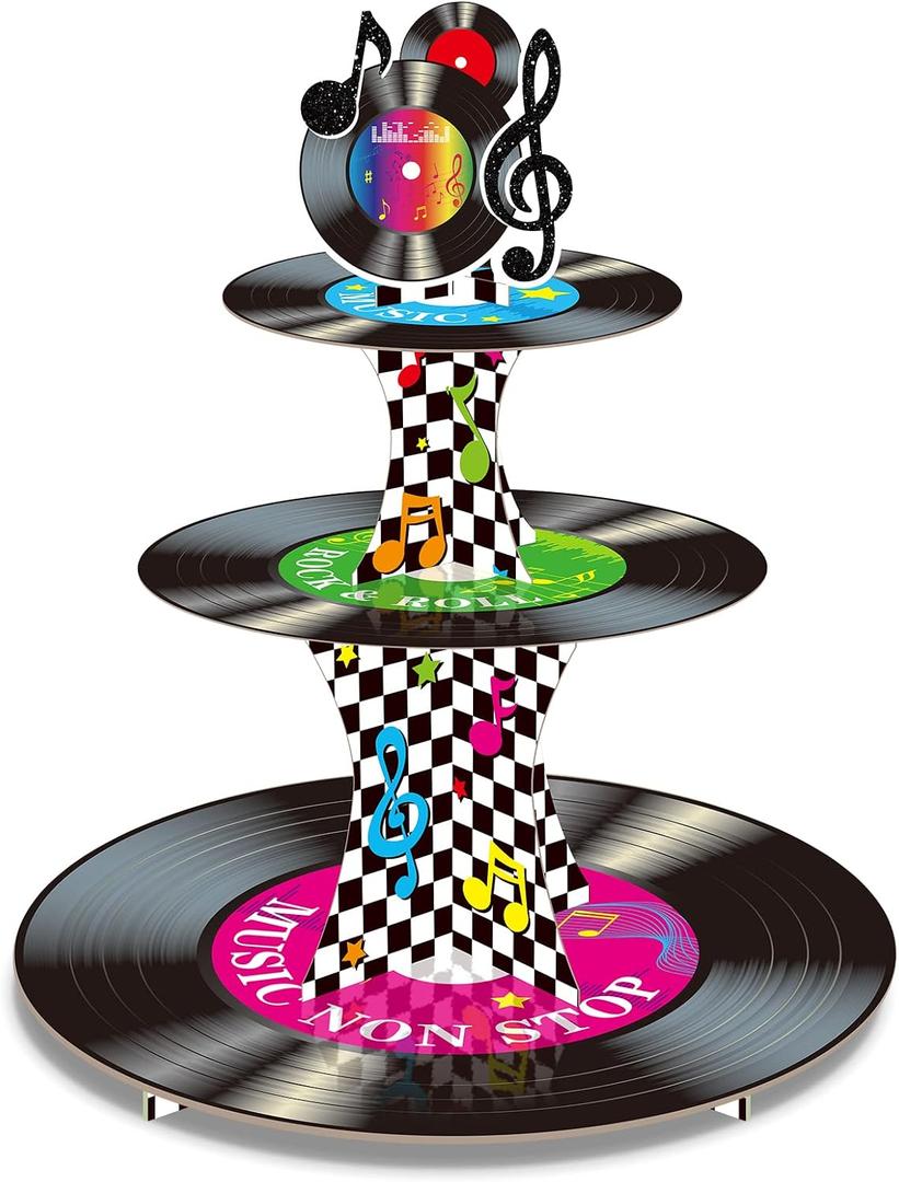 Tiamon 3 Tier Vinyl Record Cupcake Stand 50s Rock Roll Music Party