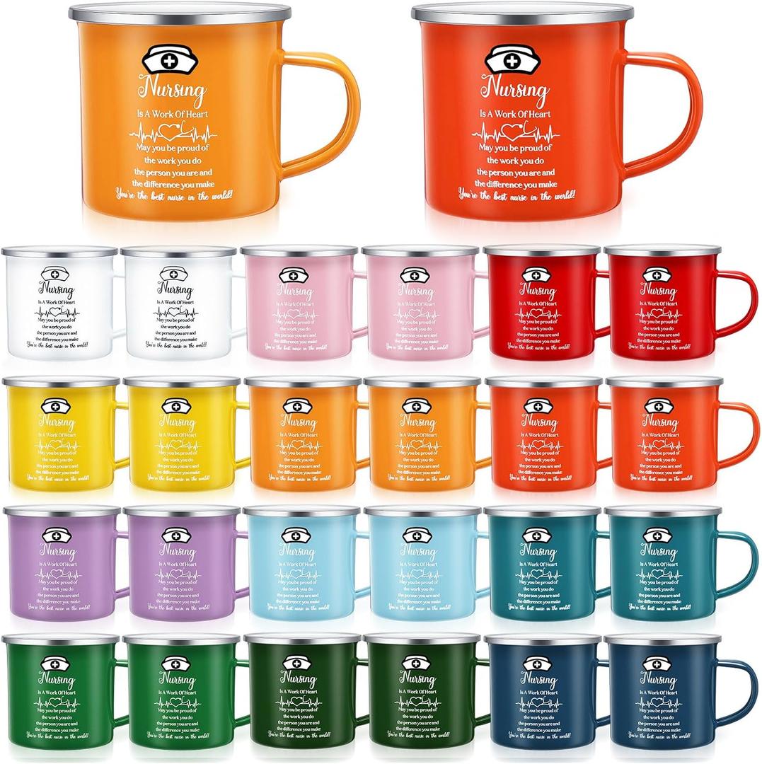 SiliFine 24 Pcs Nurse Appreciation Gifts 2026 Nurse Appreciation Cup Bulk 12 oz Enamel Nursing Coffee Mugs with Handle for Nurse's Day Women Doctor Assistant Graduation Rn Thank You Week Gift