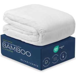 Olive + Crate Cooling Oversize King Size Comforter - Hypoallergenic 100% Bamboo Viscose Outer Cover - Oversized King Duvet Insert - Fluffy Lightweight Plush - White Comforter - 116"x 98"