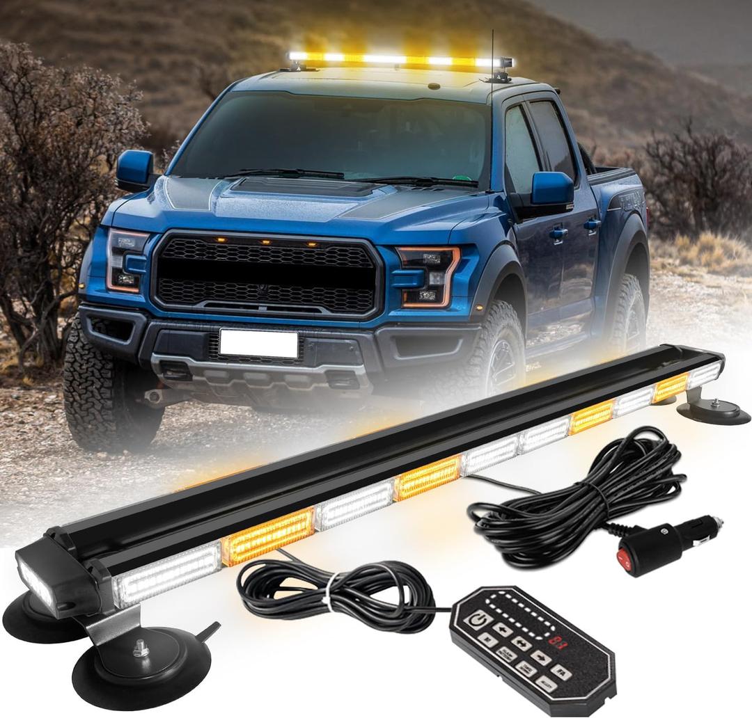 42inch 206 LED Rooftop Emergency Strobe Light Bar Flashing Safety Lights w/Controller Traffic Advisor Warning Hazard Light for Trucks Vehicles Construction Tow Pickup Snowplow Amber White