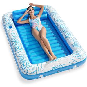 Inflatable Tanning Pool Lounger Float - Jasonwell 4 in 1 Sun Tan Tub Sunbathing Pool Lounge Raft Floatie Toys Water Filled Tanning Bed Mat Pad for Adult Blow Up Kiddie Pool Kids Ball Pit Pool (L), Large