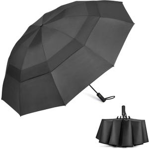 G4Free 62 Inch Large Golf Umbrella Compact Reverse Travel Umbrella 10 Ribs Windproof for Rain Double Canopy Automatic Open Close (Black)
