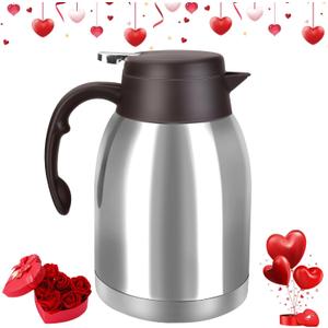 54oz Stainless Steel Thermal Coffee Carafe Dispenser, Unbreakable Double Wall Vacuum Thermos Flask 1.6L Water Tea Pot Beverage Pitcher for Cold Drinks in Summer(Classic Silver)