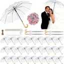 52 & 32 Pack Clear Wedding Umbrellas, Windproof Bulk Umbrellas with Thank You Tags, Large POE Dome, Auto Open-Close, Guest Favors for Weddings, Parties, Photography, Outdoor Events (Wood-Look, White) Size: 36" - 52 Pack