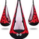 YAERSI Kids Pod Swing Seat,Hanging Chair with Inflatable Cushion,Sensory Swing Chair for Kids for Outdoor and Indoor（Ladybug）