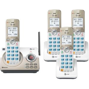 AT&T 4-Handset DECT 6.0 Expandable Cordless Home Phone with Large Display, Big Buttons, Answering Machine, Smart Call Blocker, Bluetooth Connect to Cell, Long Range, Caller ID, Speakerphone: EL52203