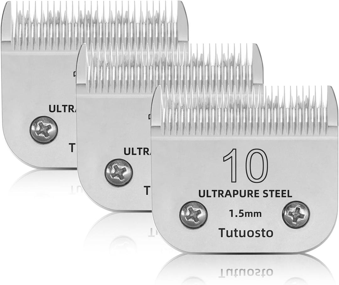 10# Clipper Blades Pet Grooming Clipper Replacement Blades Detachable Blade Compatible with andis/wahl/Oster Dog Clippers 3PCS (Silver)