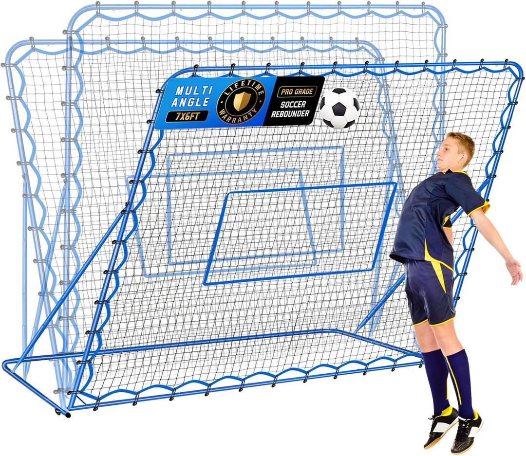 Soccer Baseball Rebounder Net, Quick-Switch Angle Volleyball Pitchback Soccer Training for Control, Passing Practice, Easy Setup Lacrosse Soccer Goal Rebounder Gifts Equipment for Kids, Teens & Adults (7FTx6FT)