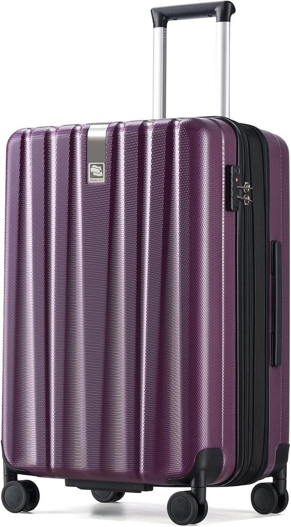 Hanke 24 Inch Expandable Checked Luggage Lightweight PC Hard Case luggage Suitcases with Wheels Travel Luggage Rolling Large Suitcase Travel Luggage Bag for Go To University (Purple)