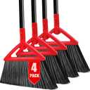 Heavy Duty Broom of Outdoor and Indoor, 4 Packs Upgraded Commercial Angle Brooms, Perfect Red Broom of House,Kitchen, Garage, Courtyard, Concrete
