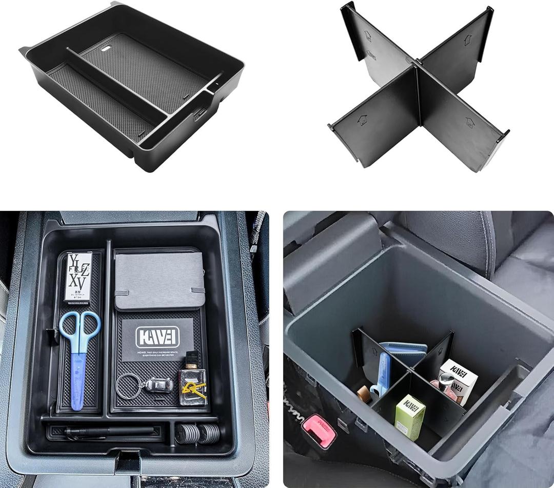 Center Console Organizer Compatible with Honda Pilot 2023-2025 and 2024-2026 Ridgeline/Passport Interior Accessories, 2PCS Armrest Storage Box Dividers Insert Compartment Tray, Black