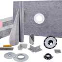 VEVOR Shower Curb Kit, 48"x72" Watertight Shower Curb Overlay with 4" PVC Central Bonding Flange, 4" Stainless Steel Grate, 2 Cuttable Shower Curb and Trowel, Shower Pan Slope Sticks Fit for Bathroom