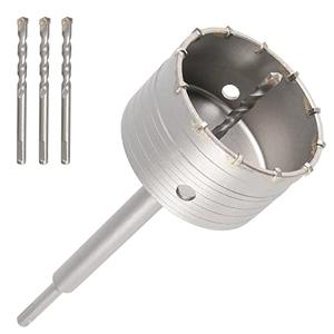 JAPCHET 100 mm/4inch Concrete Hole Saw, SDS Plus Shank Masonry Hole Saw with 3 PCS Drill Bits for Brick, Concrete, Cement, Stone, Wall