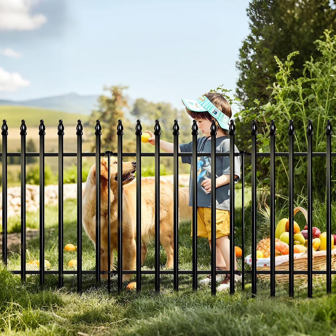 Metal Garden Fence 32 inch High x 24 inch Wide (5 Panels, Total Length 10 feet) Decorative Border Fence Landscape Fencing for Dog, Flower Bed, Yard, Animal Barrier (Black)