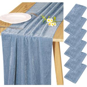 Velvet Table Runner 20 x 120 Inches 10ft Luxurious Thick Soft Velvet Christmas Thanksgiving Wedding Reception Table Runner for Party Reception Decorations(Dusty Blue, 6 Pack)