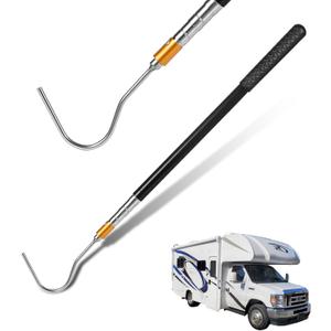 Portable RV Awning Opener Pole, 63-inch Easy Reach Telescoping Pole with Hook, Premium Stainless Steel Retractable Pole for Camper & Canopy