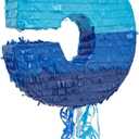 Ombre Blue Number 5 Pull String Pinata, Party Game for Kids, 16.5 X 11.6 In Fillable Hanging Decoration for 5th Birthday Decorations for Boys Girls, Holds Candy, Toys, Confetti