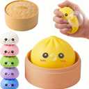 Dumpling Squishy Toy with Bubble Blowing Feature, Squishy Dumpling Stress Relief Toy, Cute Bao Bun Squeeze Toy with Steamer Box, Soft Sensory Fidget Desk Toy Gift (1, Yellow)