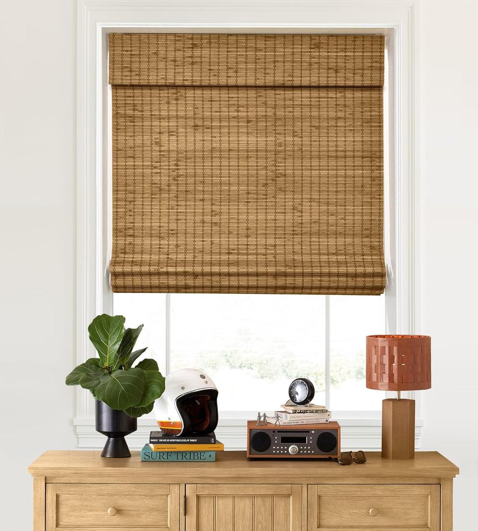 LazBlinds Cordless Bamboo Roman Shades, 31x64, Highfield Teak