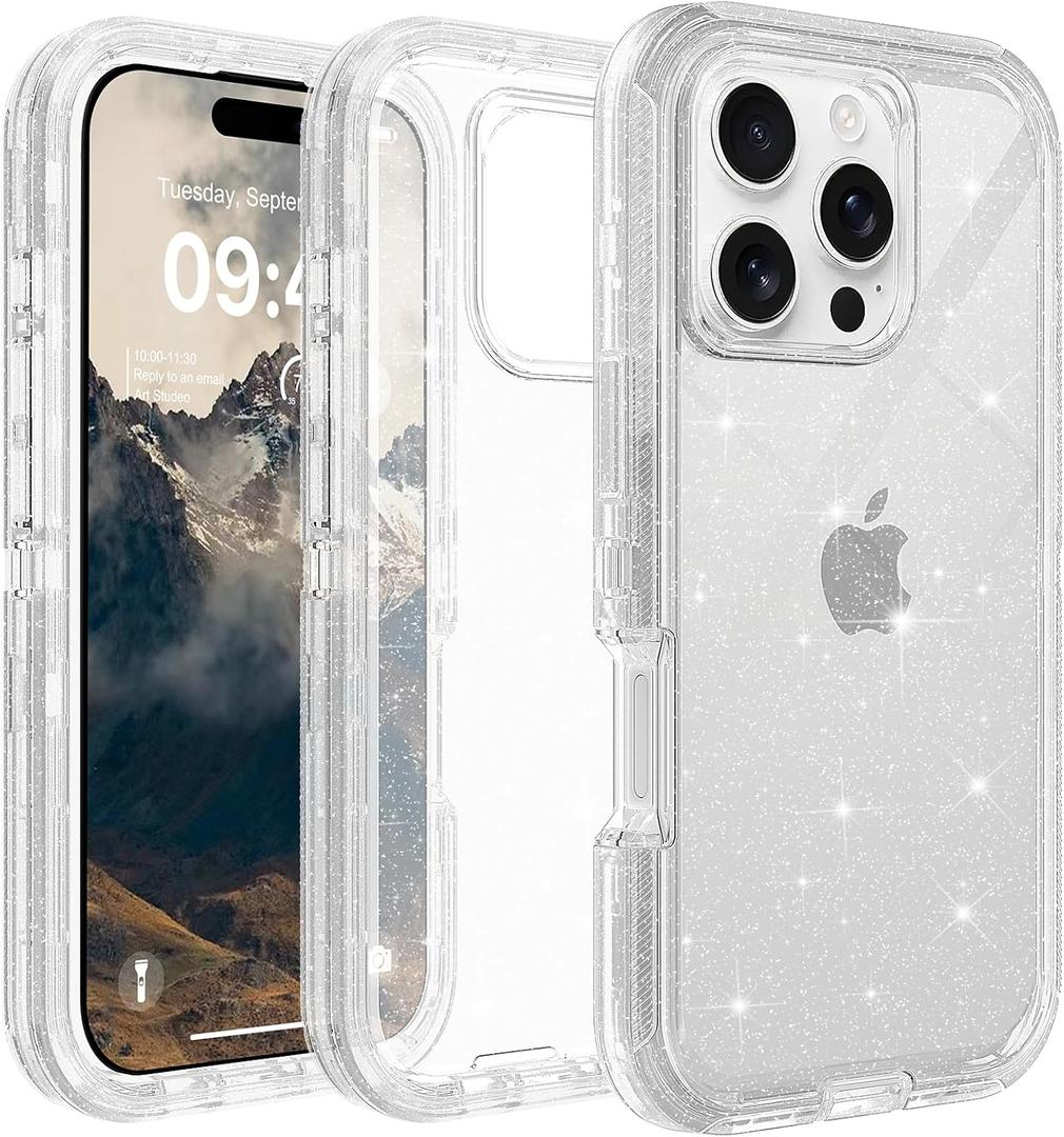 for iPhone 16 Pro Max Case Clear, Anti-Drop, Transparent, Shockproof, Military Grade Drop Protection, Heavy Duty Protective Phone Case Cover for 16 Pro Max 6.7",Clear Glitter