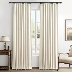 Linen Blend Cream Colored Curtains 102 Inches Long for Dining Room 2 Panels Set, Blackout Farmhouse Country Pleated Window Drapes with Back Tab Rod Pocket 8-1/2 FT Length Slider Door Curtain (50"W x 102"L (Pack of 2), Warm Cream)
