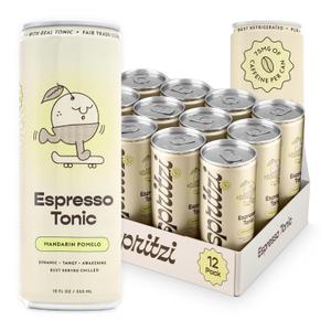 Spritzi Mandarin Pomelo - Sparkling Espresso Tonic - 75mg Caffeine, 45 Cal, 9g Sugar, Fair Trade Coffee, Naturally Sweetened, Refreshing Energy Alternative - Canned Coffee Drinks (12 Fl Oz x 12 Pack) (EXP 03/11/27)