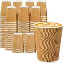 Lamosi Disposable Coffee Cups 12 OZ 100 Pack, Paper Coffee Cups 12 OZ for Hot Drinks or Cold Beverages, Insulated Corrugated Ripple Wall Cup No Lids for Office, Cafe, Home or Travel (Champagne)