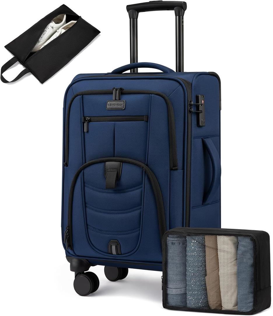 Carry On Luggage 22x14x9 Airline Approved, 22-Inch Suitcases with Spinner Wheels, Softside Carry-on Luggage with TSA Lock for Men Women Business Trip, Lightweight Large Capacity Luggage for Travel