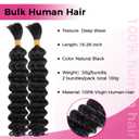 Lashey Human Braiding Hair Deep Wave Bulk Human Hair for Braiding 100% Virgin Hair Bulk 100g 2 Bundles/Pack No Weft Human Hair Extensions For Boho Braids Knotless Braid Box Braid Natural Black 18 Inch