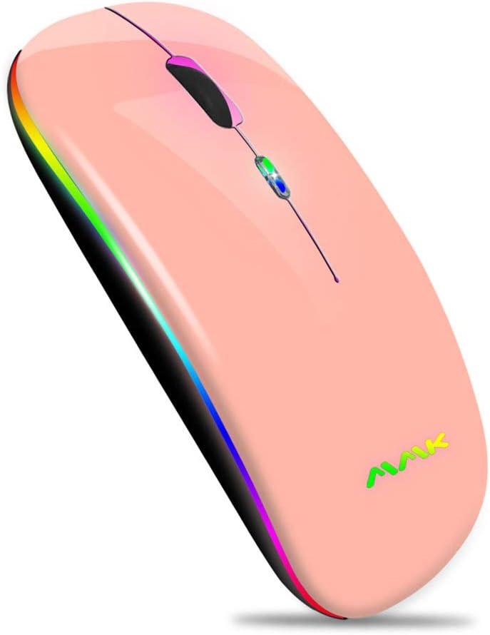 Wireless Bluetooth Mouse for Laptop, Rechargeable Mouse 2.4G USB Optical Wireless Mouse, LED Slim Dual Mode(Bluetooth 5.0 and 2.4G) Wireless Device for Laptop, PC, Mac OS, Android, Windows Champagne (Champagne)