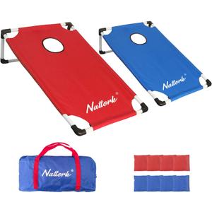 Portable Cornhole Set with 2 Collapsible Cornhole Boards, 8 Cornhole Bean Bags and Carrying Case for Yard Toss Game, Indoor Outdoor Camping Games for Adults Family (3 x 2-feet) (Framed Flag)