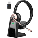 Earbay Wireless Headset with Microphone, Single-Ear Bluetooth Headset with Microphone Noise Cancelling & Mute Function, Wireless Headphones with Charging Base & USB Dongle for Work, Gold 