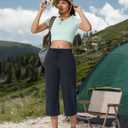 Women's Capri Pants Wide Leg Quick Dry Hiking Capris Water Resistant UPF50 Lightweight Loose Travel (L)