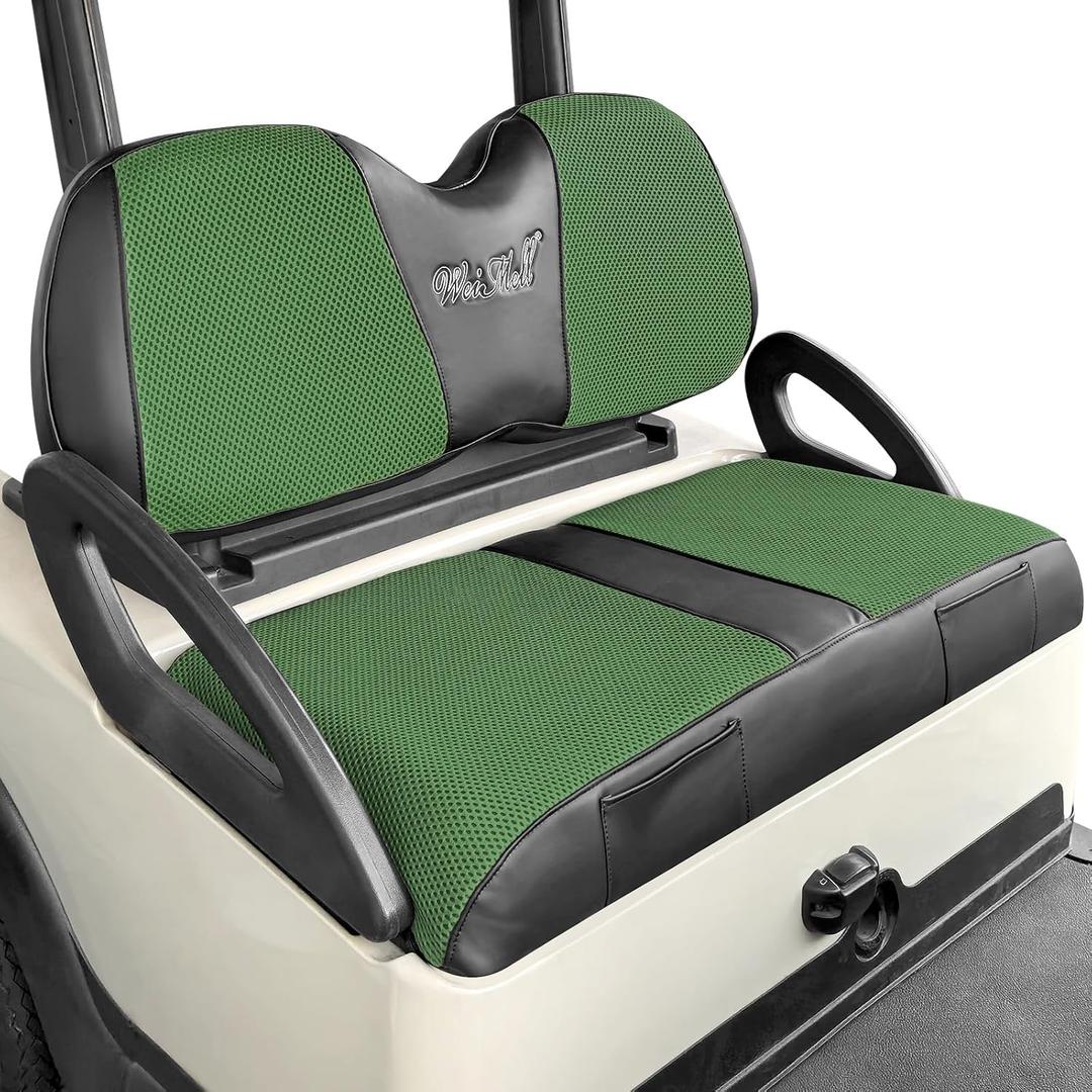 Golf Cart Seat Covers for Club Car Precedent Front Seat Covers Thicken Breathable Mesh Patchwork Vinyl Leather Fit Ordinary Cushion Seat Cover No Nail Gun Easy to Install Black & Green