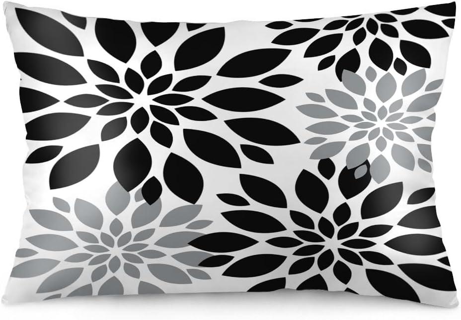 Black Dahlia Flower Pillow Cases King Size 20x36 Inch Decorative White and Grey Floral Pillowcases Seasonal Summer Holiday Bed Pillow Covers Soft Pillow Protector for Sleeping