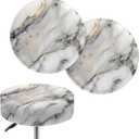 White Marbles Bar Stool Covers Round, Elastic Stool Cushion Cover Stool Slipcover Soft Bar Chair Covers Non Slip Stool Seat Covers Vanity Stool Cover, Easy to Clean (Large)