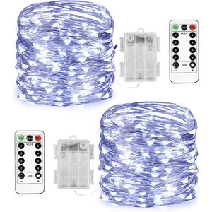Homemory 2 Pack 20 Ft 60 LED Multicolor Fairy Lights Battery Operated Christmas Lights with Remote, Waterproof 8 Modes Firefly Twinkle String Lights for Party Bedroom Wedding Decorations