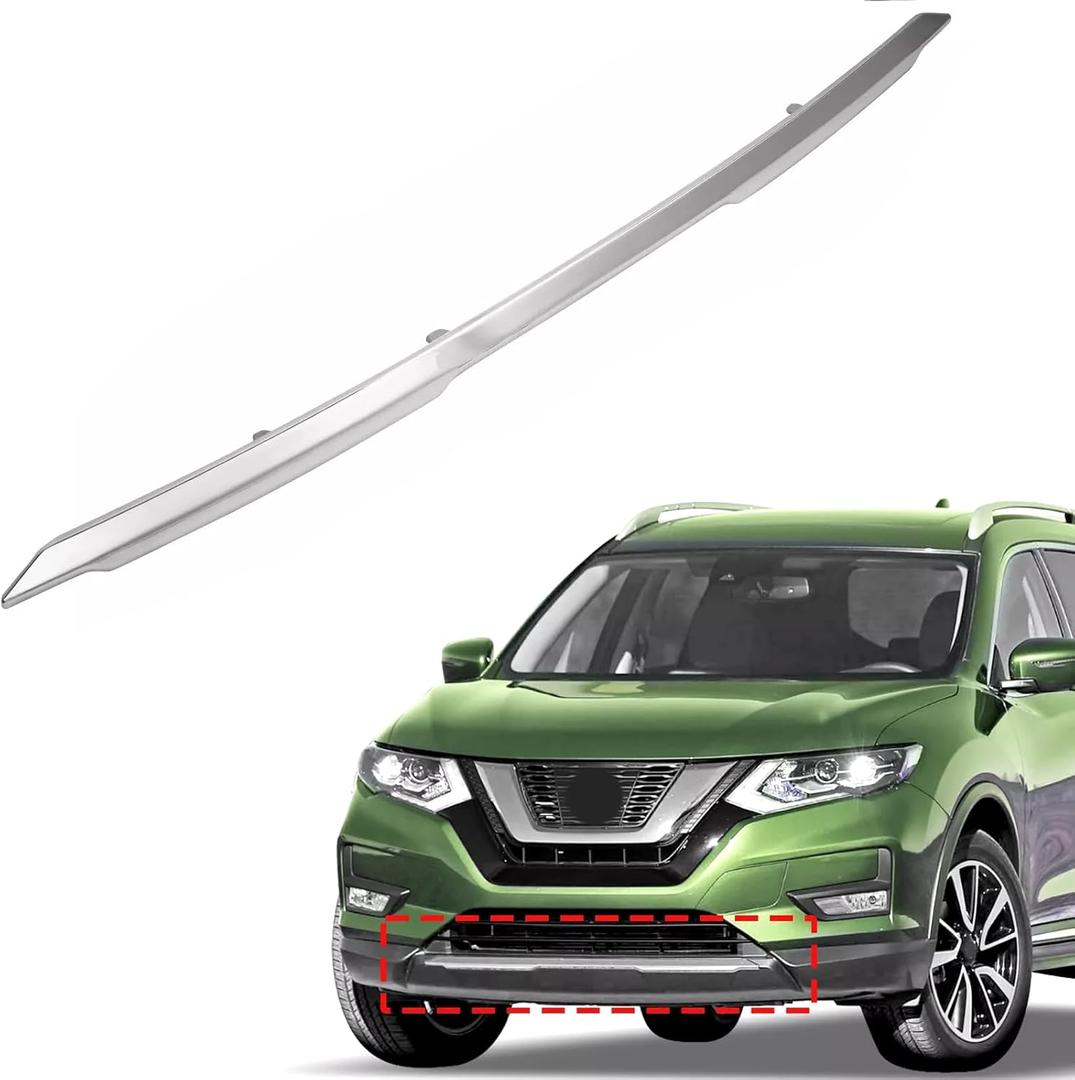 Front Bumper Molding Trim Compatible with Nissan Rogue 2017 2018 2019 2020 Front Bumper Lower Chrome Molding Trim 62072-6FL0A
