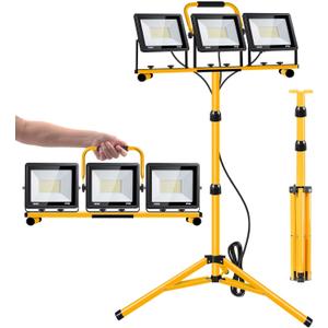 21000 Lumen Work Lights with Stand, 3 Adjustable Head LED Work Light, with Adjustable and Foldable Tripod Stand, Waterproof Lamp with Individual Switch with 6500 Kelvin Color (3-Head-Yellow)