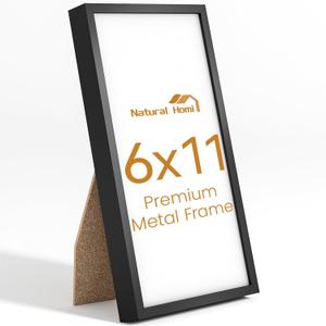 6x11 Aluminum Metal Picture Frame,Tempered Glass Black Photo Frame 6x11 for Family Photo,Posters,Art,Document to Wall Mount Horizontally or Vertically