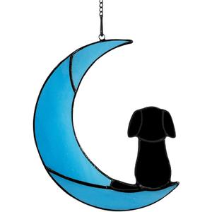 Stained Glass Dog Memorial Gifts, Dog Sympathy Gifts for Dog Lovers, Suncather for Window Hanging,in Memory of Dog Passing Away Gifts,Loss of Dog Sympathy Gift. (Black Blue)