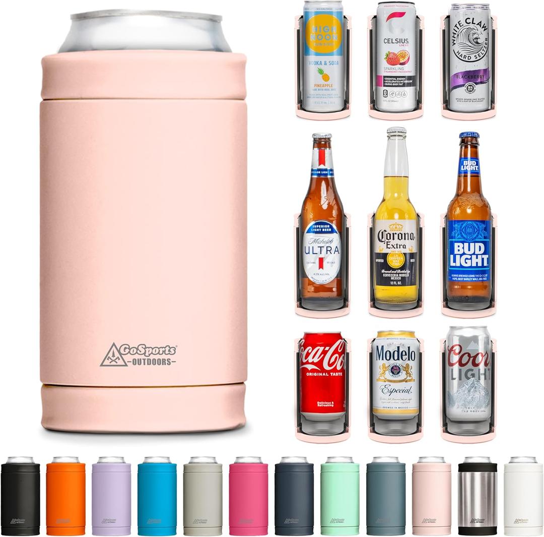 3 in 1 Insulated Can Cooler - 15+ Colors - Universal Size for 12 oz Cans, Slim Cans, and Bottles (Rose)