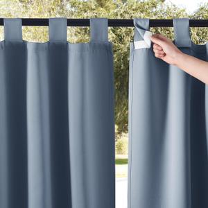 NICETOWN 2 Panels Self Stick Tab Top Outdoor Curtainss for Patio Waterproof, Indoor Outdoor Blinds Room Darkening Window Treatments Rain & Sun Blocking Drapes for Pool, W52 x L84, Stone Blue