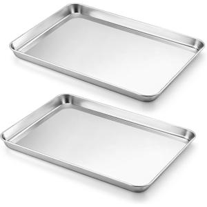 Onader Baking Cookie Sheet Set, 20 x 14 Inch Stainless Steel Large Baking Sheet Pan, 1 Inch Deep Metal Oven Pan Tray for Oven, Easy Clean & Dishwasher Safe, 2-Pack