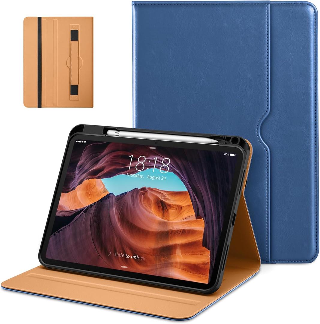 DTTO for iPad (A16) 11th Generation Case 11 Inch 2025, iPad 10th Generation Case 10.9 Inch 2022, Premium Leather Business Folio Stand Cover with Pencil Holder - Auto Wake/Sleep, Abyss Blue